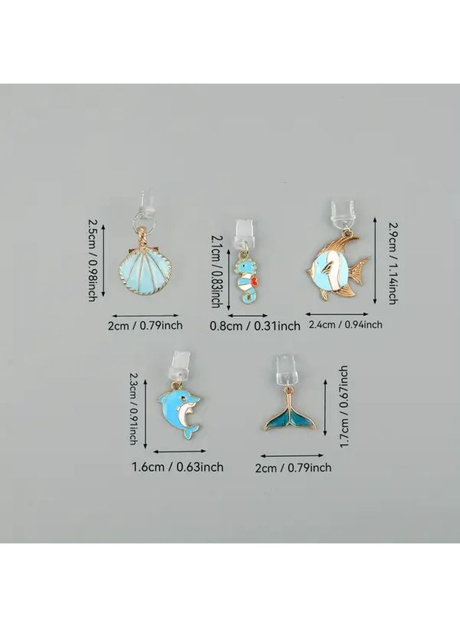 Aquatic Creatures Phone Dust Plugs For iPhone 5 14 5PCS Port Protectors Cute Design - Image 2